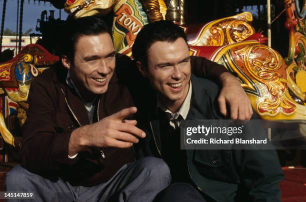 Martin Kemp and his brother Gary on the set of 'The Krays', directed by Peter Medak, 1990. The Kemps star in the film as British gangsters Reggie and...