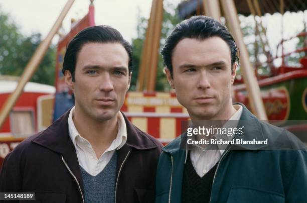 Martin Kemp and his brother Gary on the set of 'The Krays', directed by Peter Medak, 1990. The Kemps star in the film as British gangsters Reggie and...
