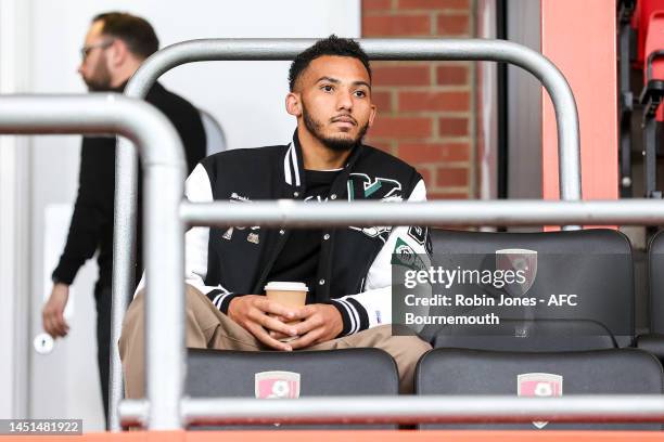 Bournemouth skipper Lloyd Kelly of Bournemouth watches from the stands during the FA Youth Cup match between AFC Bournemouth U18 and Liverpool FC U18...