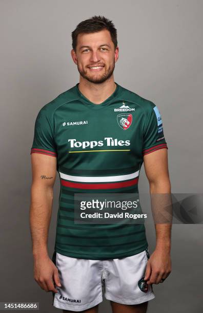 Handre Pollard of Leicester Tigers poses for a portrait during the squad photocall for the 2022-2023 Gallagher Premiership Rugby season at Welford...