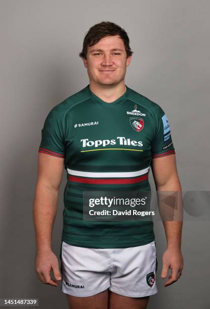 Jasper Wiese of Leicester Tigers poses for a portrait during the squad photocall for the 2022-2023 Gallagher Premiership Rugby season at Welford Road...