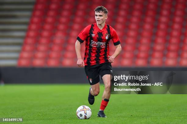 Ollie Morgan of Bournemouth during the FA Youth Cup match between AFC Bournemouth U18 and Liverpool FC U18 at Vitality Stadium on December 22, 2022...