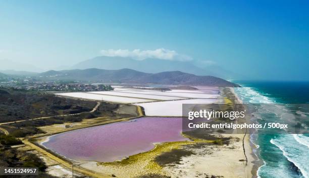 aerial view of beach against sky,nueva esparta,venezuela - venezuela aerial stock pictures, royalty-free photos & images