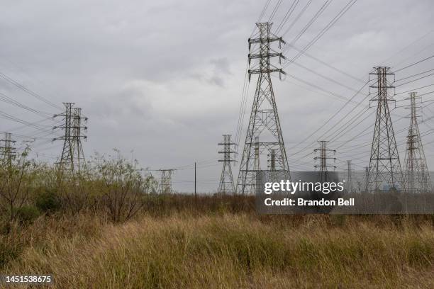 Transmission towers near the CenterPoint Energy facility on December 22, 2022 in Houston, Texas. Gov. Greg Abbott and state officials have begun...