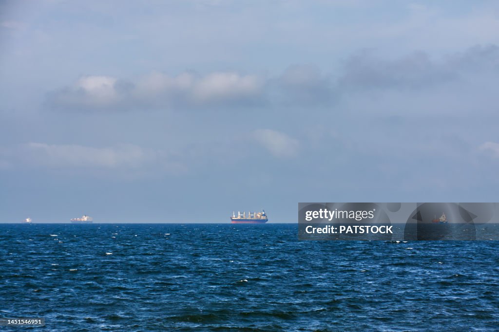 Roadstead Ships Waiting At The Roadstead In The Sea High-Res Stock Photo - Getty ...