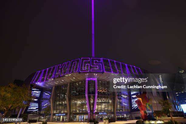 An exterior view showing the 'Victory Beam' after the Sacramento Kings defeated the Los Angeles Lakers at Golden 1 Center on December 21, 2022 in...