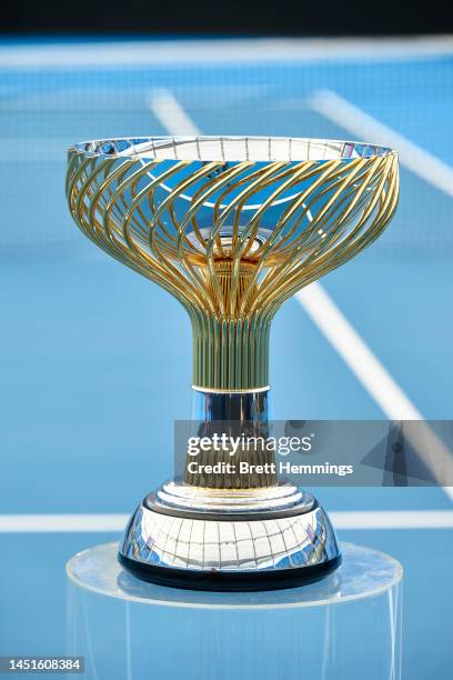 The United Cup Trophy is pictured ahead of the 2023 United Cup at Ken Rosewall Arena on December 23, 2022 in Sydney, Australia.