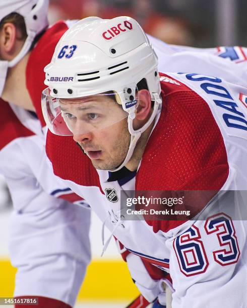 Evgeny Dadonov of the Montreal Canadiens in action against the Calgary Flames during an NHL game at Scotiabank Saddledome on December 1, 2022 in...