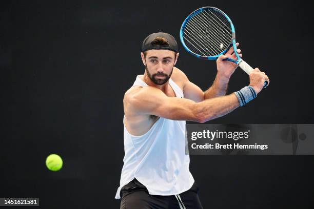 Jordan Thompson of Australia practices ahead of the 2023 United Cup at Ken Rosewall Arena on December 23, 2022 in Sydney, Australia.