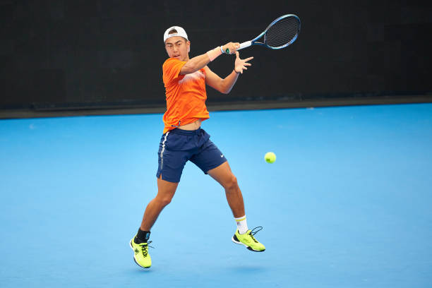 Rinky Hijikata of Australia practices ahead of the 2023 United Cup at Ken Rosewall Arena on December 23, 2022 in Sydney, Australia.