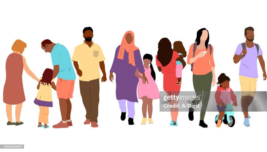 Premier jour de retour à l’école avec les membres de la famille