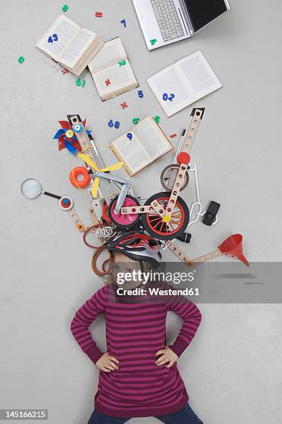 girl with gadgets - roman numeral stock-fotos und bilder