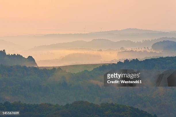 germany, thuringia, eisenach, view of thuringian forest at dawn - thuringia stockfoto's en -beelden
