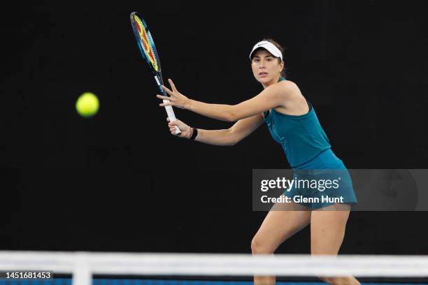 Belinda Bencic of Switzerland practices ahead of the 2023 United Cup at Pat Rafter Arena on December 23, 2022 in Brisbane, Australia.