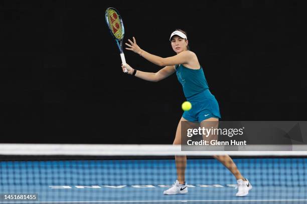 Belinda Bencic of Switzerland practices ahead of the 2023 United Cup at Pat Rafter Arena on December 23, 2022 in Brisbane, Australia.