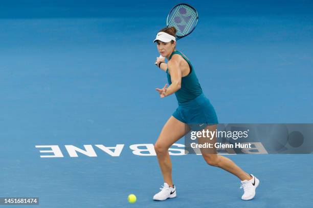 Belinda Bencic of Switzerland practices ahead of the 2023 United Cup at Pat Rafter Arena on December 23, 2022 in Brisbane, Australia.