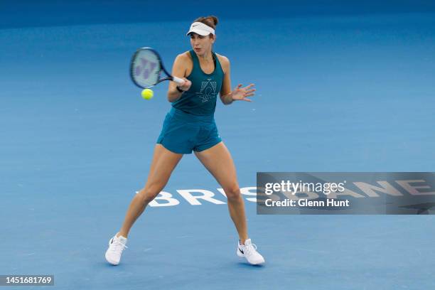 Belinda Bencic of Switzerland practices ahead of the 2023 United Cup at Pat Rafter Arena on December 23, 2022 in Brisbane, Australia.