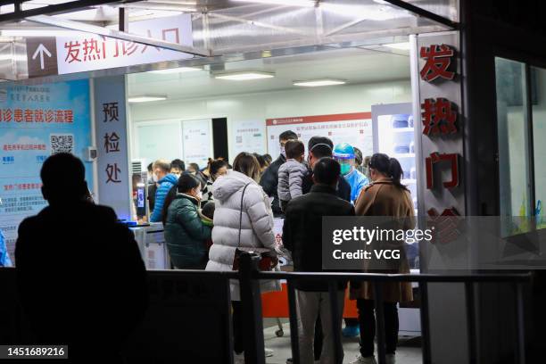 Patients wait to see the doctors at a fever clinic of Dongguan People's Hospital on December 20, 2022 in Dongguan, Guangdong Province of China.