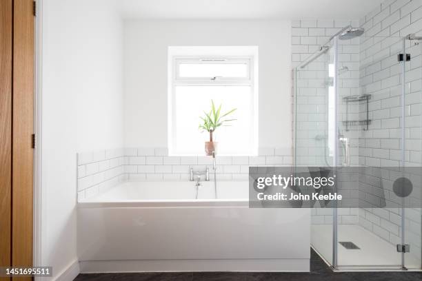 property bathroom interiors - domestic bathroom stock pictures, royalty-free photos & images