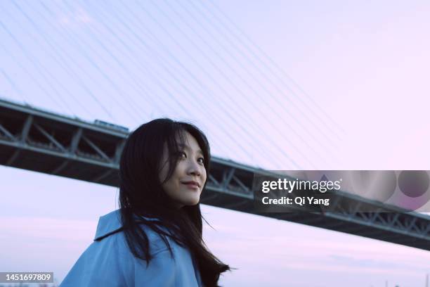 confident asian businesswoman standing by the bridge - special jurisdiction for peace stock pictures, royalty-free photos & images