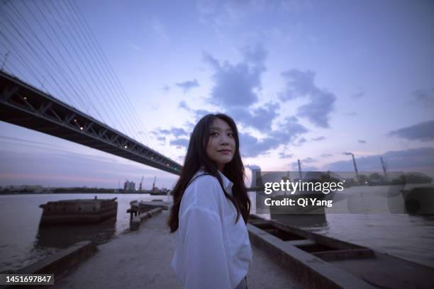 confident asian businesswoman standing by the bridge - special jurisdiction for peace stock pictures, royalty-free photos & images