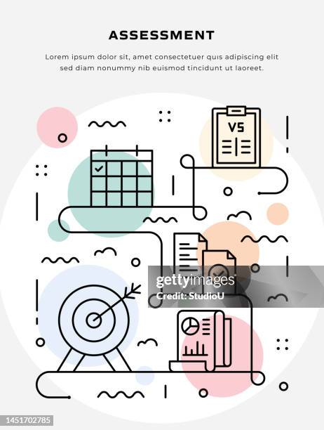 thin line illustration of assessment for poster, flyer, web banner template - validation stock illustrations