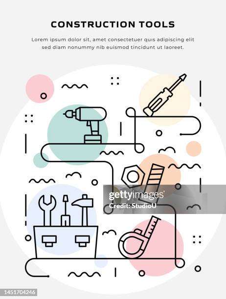 thin line illustration of construction tools for poster, flyer, web banner template - grinding stock illustrations
