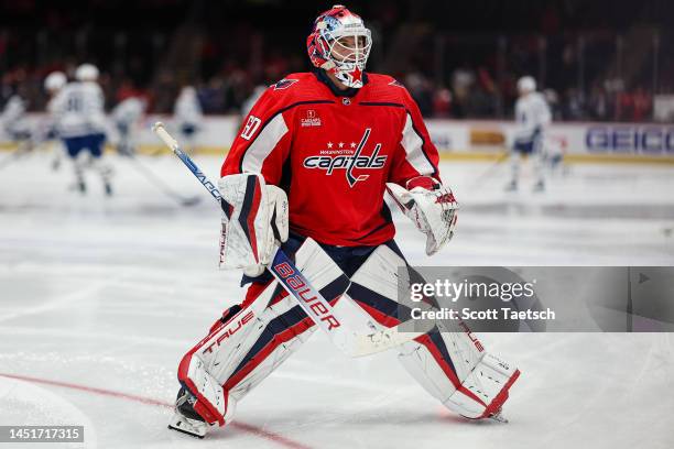 Zach Fucale of the Washington Capitals skates before the game against the Toronto Maple Leafs at Capital One Arena on December 17, 2022 in...