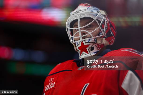 Zach Fucale of the Washington Capitals skates before the game against the Toronto Maple Leafs at Capital One Arena on December 17, 2022 in...