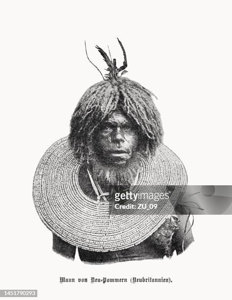 illustrations, cliparts, dessins animés et icônes de indigenous man from new britain, estampe en demi-teinte, publiée en 1899 - polynesie