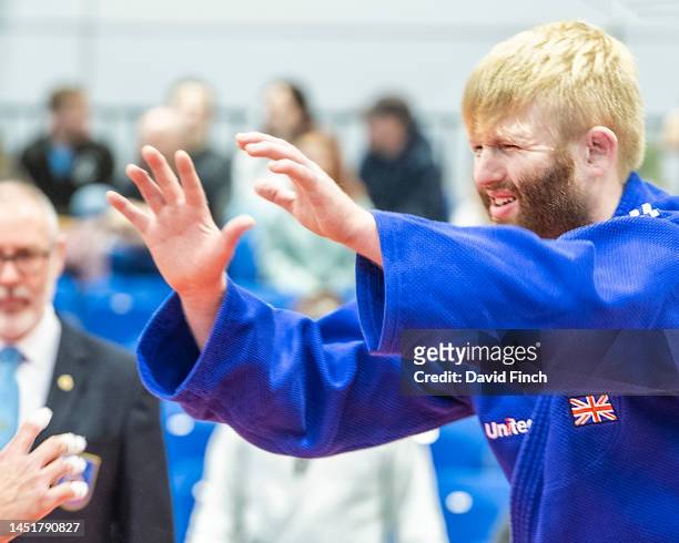 Visually impared Tokyo Paralympic champion, Christopher Skelley of Holton Price JC prepares to grip Gavin McNeill of Edinburgh JC. Skelley eventually...