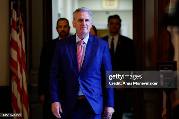 House Minority Leader Kevin McCarthy walks to the House Chambers of the U.S. Capitol Building on December 23, 2022 in Washington, DC. The House of...