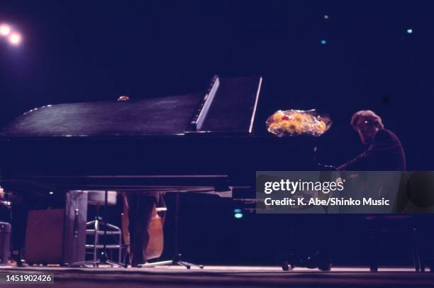 Bill Evans plays the piano in his trio, Shinjuku Kosei Nenkin Hall, Tokyo, Japan, 23 January 1976.