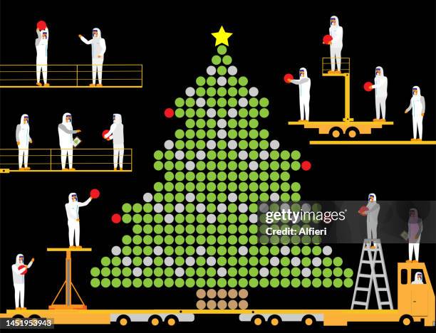 electronic christmas tree - christmas light installation stock illustrations