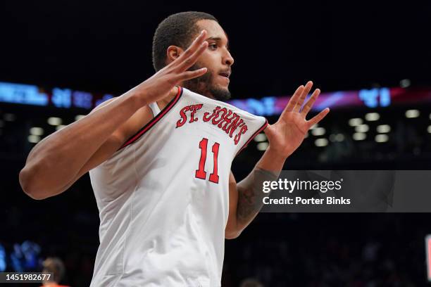 Joel Soriano of the St. John's Red Storm celebrates after a win over the Syracuse Orange in the championship game of the Empire Classic at Barclays...