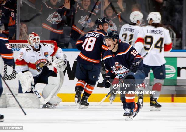 Aatu Raty of the New York Islanders scores his first NHL goal in his first career game against the Florida Panthers at 7:10 of the third period at...