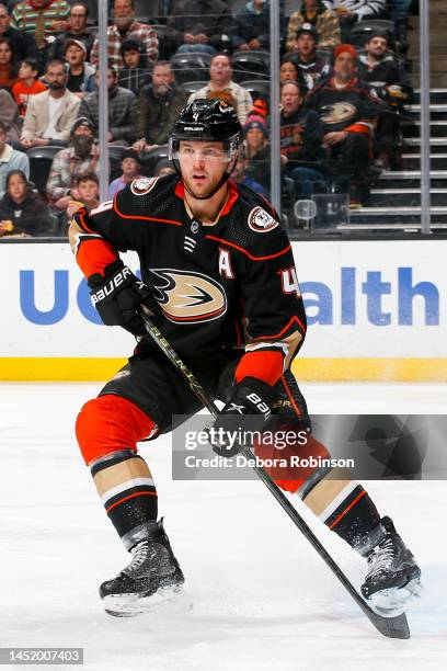 Cam Fowler of the Anaheim Ducks skates on the ice during the first against the Calgary Flames at Honda Center on December 23, 2022 in Anaheim,...