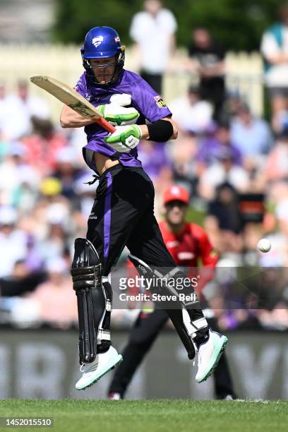 Tim Paine of the Hurricanes bats during the Men's Big Bash League match between the Hobart Hurricanes and the Melbourne Renegades at Blundstone...