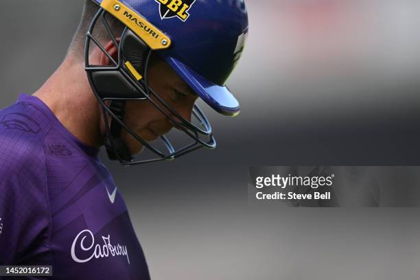 Tim Paine of the Hurricanes leaves the field after being dismissed during the Men's Big Bash League match between the Hobart Hurricanes and the...