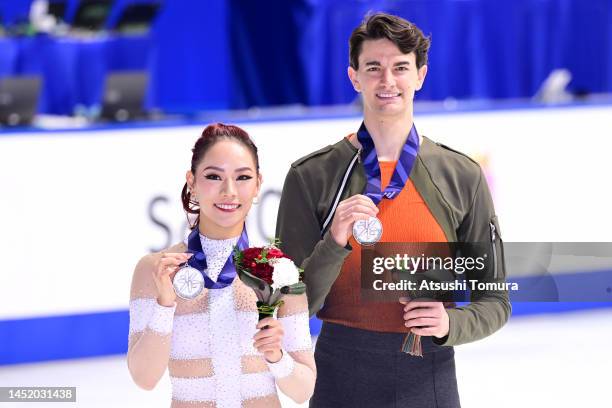 Misato Komatsubara and Takeru Komatsubara of Japan pose with their silver medals during day three of the 91st All Japan Figure Skating Championships...