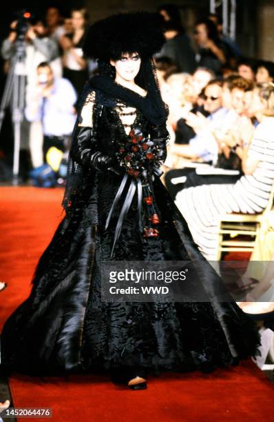 Model Stella Tennant wears Gaultier's goth bridal look.