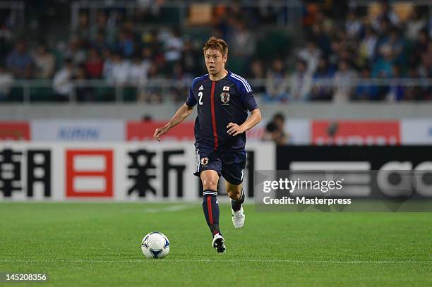 Masahiko Inoha of Japan in action during the international friendly match between Japan and Azerbaijan at Ecopa Stadium on May 23, 2012 in Kakegawa,...