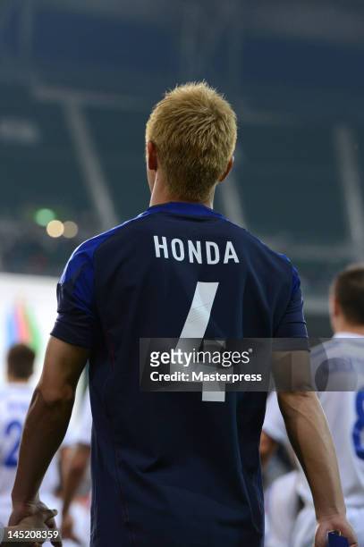 Keisuke Honda of Japan in action during the international friendly match between Japan and Azerbaijan at Ecopa Stadium on May 23, 2012 in Kakegawa,...