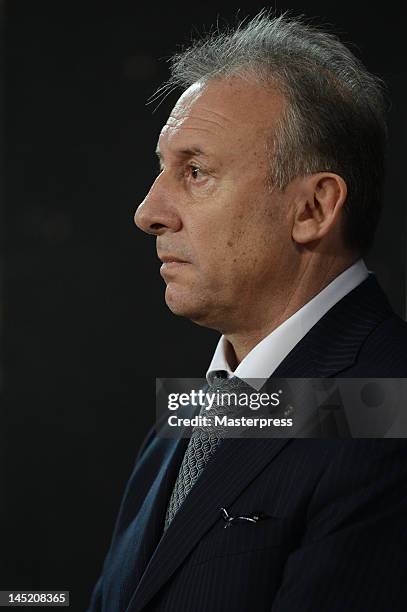 Head coach Alberto Zaccheroni of Japan looks on during the international friendly match between Japan and Azerbaijan at Ecopa Stadium on May 23, 2012...