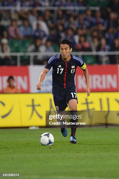 Makoto Hasebe of Japan in action during the international friendly match between Japan and Azerbaijan at Ecopa Stadium on May 23, 2012 in Kakegawa,...