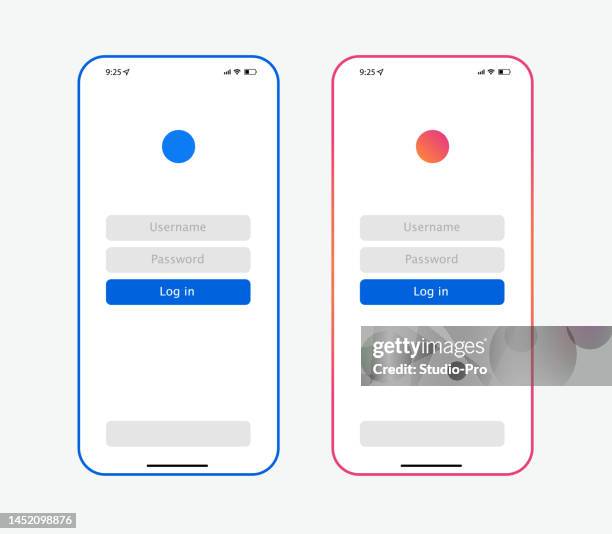 social networks ui mockup. smartphone similar to iphone with insta and fb ui template - login facebook stock illustrations