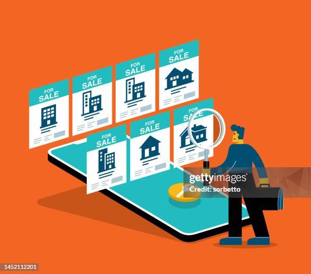home search - businessman - search new home stock illustrations