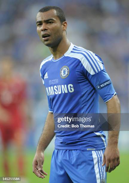 Ashley Cole in action for Chelsea during the UEFA Champions League Final between FC Bayern Munich and Chelsea at the Fussball Arena Munich on May 19,...