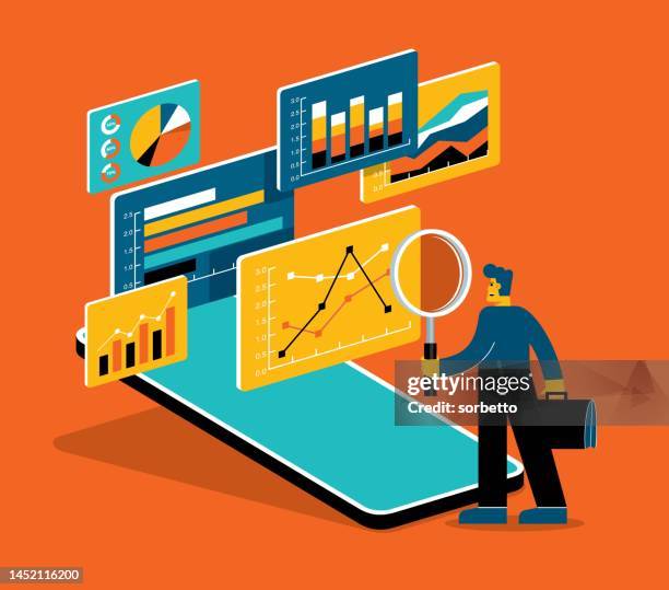 stockillustraties, clipart, cartoons en iconen met analysis and statistic online services - businessman - bankafschrift