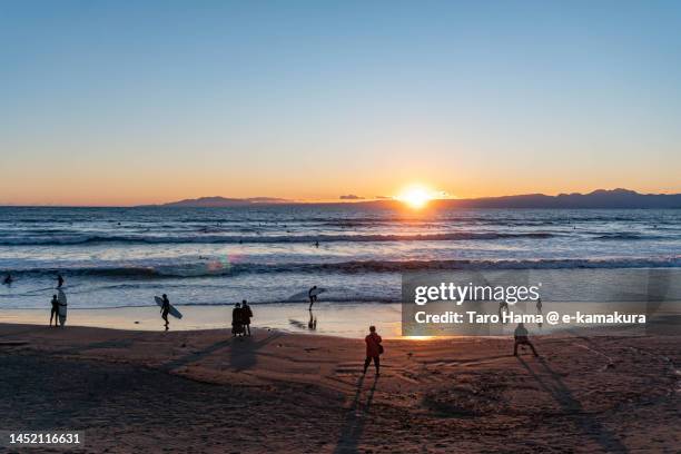 sunset beach in kanagawa of japan - kanagawa prefecture stock pictures, royalty-free photos & images